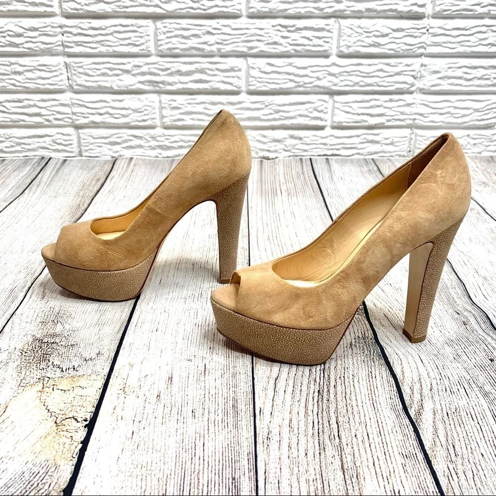 R & Renzi Nude Suede Platform Heels